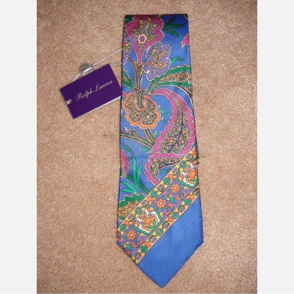 Ralph Lauren Purple Label Silk Blue Floral Neck Tie